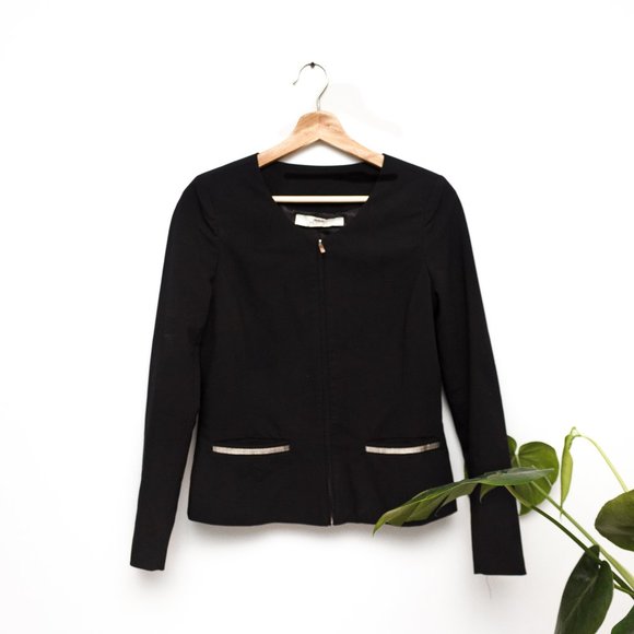 DEX | Black Zip-Up Work Blazer w/ Silver Details - Picture 1 of 5